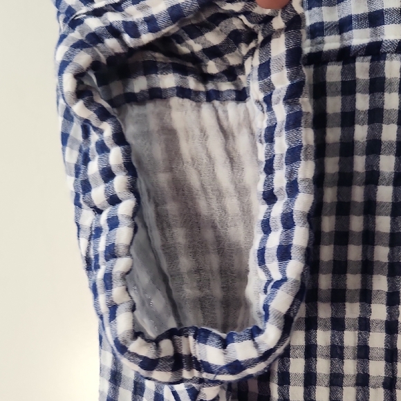 beachlunchlounge Double Layer Cotton Gauze Button-Down Shirt In Gingham Plaid XL - Picture 6 of 7